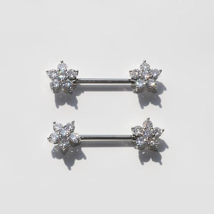 BSJ4U Nipple Piercing Jewelry 14G Stainless Steel Nipple Rings for Women Heart Butterfly Flower Bow Nipple Barbells - color: Silver CZ Nipple Piercing Jewelry