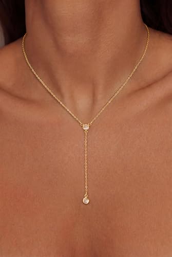 Tewiky Dainty 14k Gold Plated/Silver Cubic Zirconia Necklaces for Women | Simple CZ Jewelry Necklaces Trendy Gifts - color: Gold Y CZ