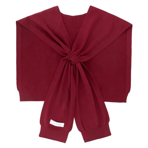 WaJuemy Women's Sweater Shawl Wraps Sleeves Knitted Collar Sweater Scarf Top Casual Lightweight Shoulder Cape Accessories - color: 13 Burgundy