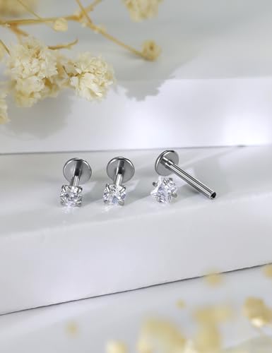 16G Lip Labret Medusa Rings Studs Internally Threaded 316L Surgical Steel Snake Bite Lip Rings Flat Back Catilage Tragus Helix Daith Earrings Piercings Jewelry for Women Men 8mm - color: 16G-6mm 8mm 10mm Bars + Piercing Taper
