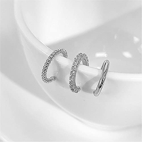 3Pcs 14K Gold Plated Cubic Zirconia Ear Cuffs for Non Pierced Ears Women, Hypoallergenic Sparkling Round Huggie Cartilage Earring Jewelry Gifts - color: silver