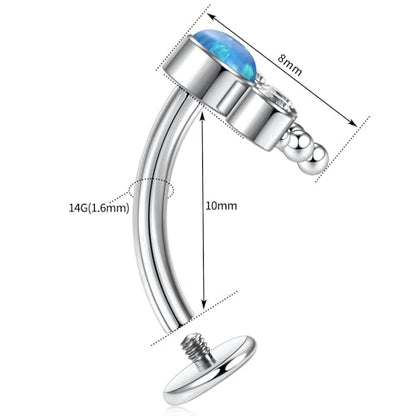 G23 Titanium Belly Jewelry 14G Flat Bottom Floating Belly Button Rings Curved Belly Barbell Navel Ring Belly Piercing 8/10/12/14mm Navel Rings Belly Piercings Jewelry for Women - color: Style3:Silver+Blue Opal/Clear CZ