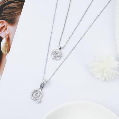 14K Gold Plated Alphabet Necklace Cubic Zirconia Letter Pendant, Personalized Name Jewelry Gift for Women, Customizable A-Z, Birthday/Mothers Day Gifts for Womens - color: White Gold, style: Style-Q