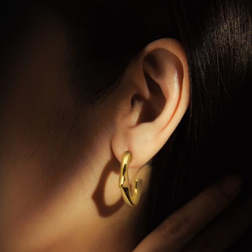 RENAIZ Bold Statement Hoop & Stud Earrings for Women – 14K Gold & Rhodium Plated Maximalist Jewelry, Chunky Geometric Boho Earrings, Hypoallergenic Non-Tarnish Trendy Gift - color: Yellow Gold, style: Abstract