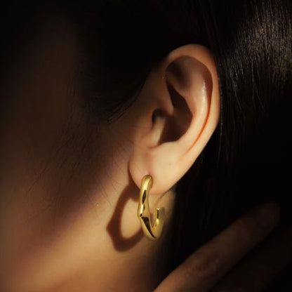 RENAIZ Bold Statement Hoop & Stud Earrings for Women – 14K Gold & Rhodium Plated Maximalist Jewelry, Chunky Geometric Boho Earrings, Hypoallergenic Non-Tarnish Trendy Gift - color: Yellow Gold, style: Abstract