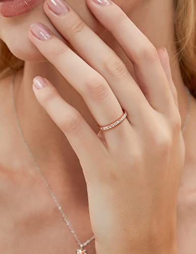 EAMTI 2mm 925 Sterling Silver Wedding Band Half Eternity Stackable Engagement Ring Size 3-13 - color: rose gold
