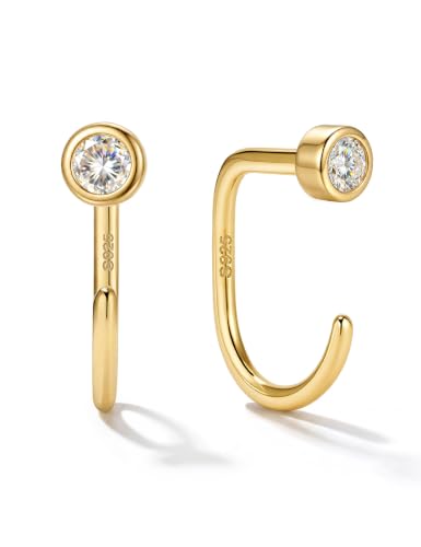 GEMQUEEN Moissanite 925 Sterling Silver Half Hoop Earrings for Women, Small Stay Close Huggie Hoops Comfort Backless Earring Lightweight No Back Moissanite Arc Hoop Earrings D Color VVS1 - color: Gold, size: Bezel