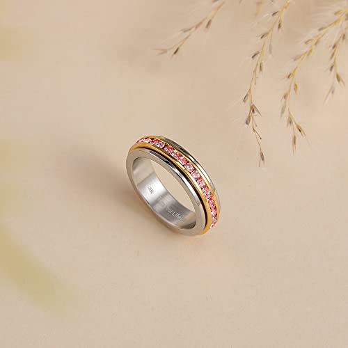 Muses Art Design Fidget Rings, Anxiety Rings, Spinner Rings, Band Rings with Birthstone, Stainless Steel, Women and Men, Meditation Rings, Thumb Rings, Stress Relieving and Anxiety Reducing - color: October - Tourmaline