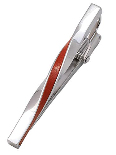 [TAVARAT] Tie Clip Tie Clips for Men Genuine Leather Silver Tie Bar Tie Pin Tps-078 - style: red