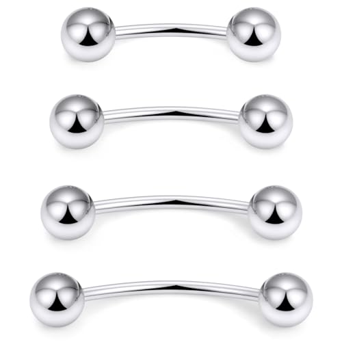 Snake Eyes Piercing Jewelry Tongue Surgical Steel Frog Eyes Tongue Rings 16G 14G Eyebrow Piercing Curbed Barbell Vertical Labret Lip Jewelry Bridge Piercings for Women Men 10mm/12mm/14mm/16mm - color: 16g,silvertone