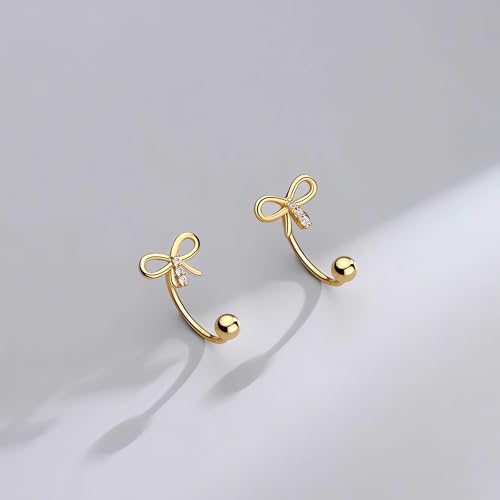 Gold Half Hoop Earrings for Women Poke Free Dainty Flower Diamond CZ Heart Huggies Backless Earrings Stay Closed Hoop No Back Screw Back Small Stud Gifts Trendy Fashion - color: Gold-CZ & Bow & Flower