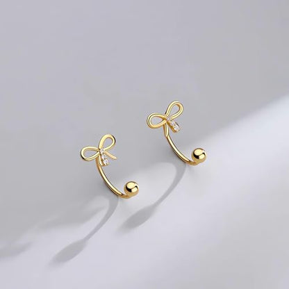 Gold Half Hoop Earrings for Women Poke Free Dainty Flower Diamond CZ Heart Huggies Backless Earrings Stay Closed Hoop No Back Screw Back Small Stud Gifts Trendy Fashion - color: Gold-CZ & Bow & Flower