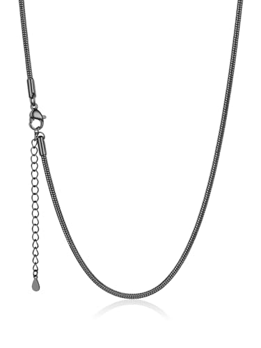 U7 Snake Necklace for Women 14K Gold Plated/Silver/Rose Gold/Black Chain Necklace Hypoallergenic, Stainless Steel Tiny Snake Chain Necklace 1/1.2/1.5/2MM, 14-30" Adjustable Minimalist Gift - color: p.Black-2mm