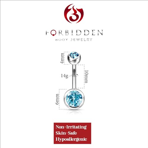 Forbidden Body Jewelry 14g Titanium Double Jeweled CZ Crystal Belly Button Ring - color: Aqua Blue