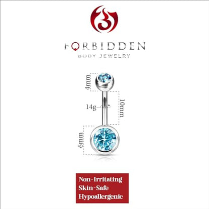 Forbidden Body Jewelry 14g Titanium Double Jeweled CZ Crystal Belly Button Ring - color: Aqua Blue