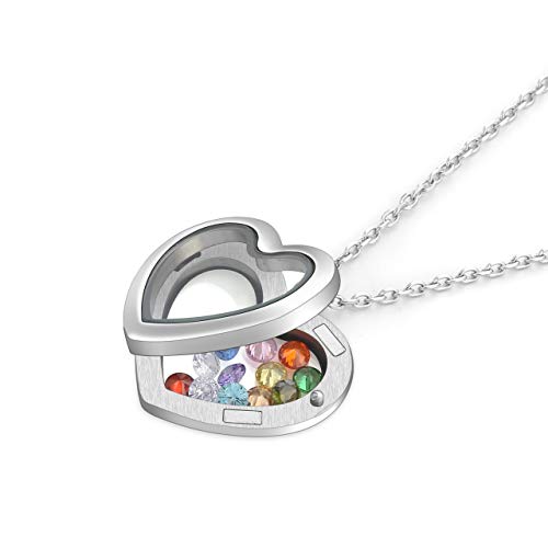 Jovivi Teardrop/Heart Floating Charm Memory Locket Necklace - 316 Surgical Stainless Steel Buckle Closure - color: Heart-shape