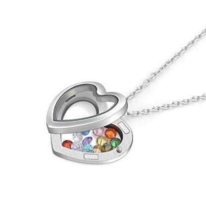 Jovivi Teardrop/Heart Floating Charm Memory Locket Necklace - 316 Surgical Stainless Steel Buckle Closure - color: Heart-shape