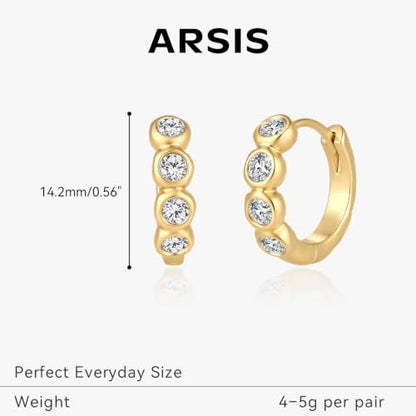 ARSIS Bubble Huggie Hoop Earrings for Women with Cubic Zirconia, Platinum/18K Gold Plated Bezel Hoop Earrings with Opal, Hypoallergenic Lightweight Jewelry, Clear/Ruby/Emerald Green/Aqua/Sapphire/Pink - color: Crystal Clear-Gold