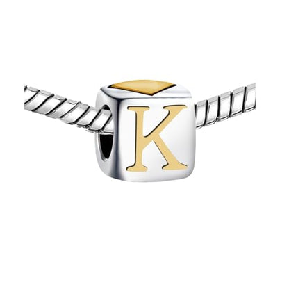KunBead Initial A-Z Letter Gold Heart Alphabet Love Bead Birthday Charms Compatible with Pandora Charm Bracelet for Women - style: Letter K