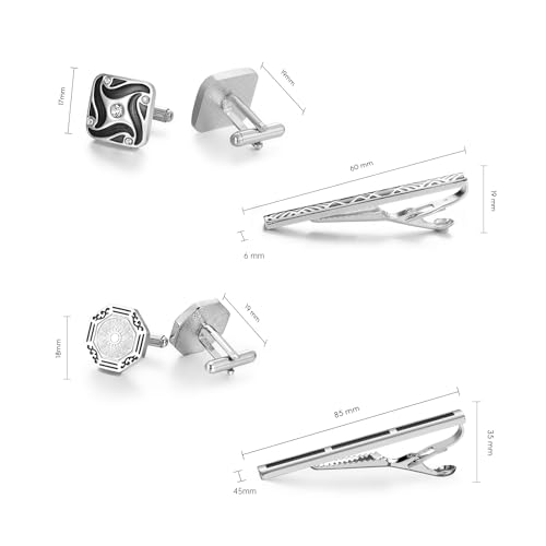 wynameleri Cufflink and Tie Clip Set for Men, 12 PCS Necktie Bars and Cuff Links Formal Business Dress Shirts Buttons Case Packed - color: T0408029