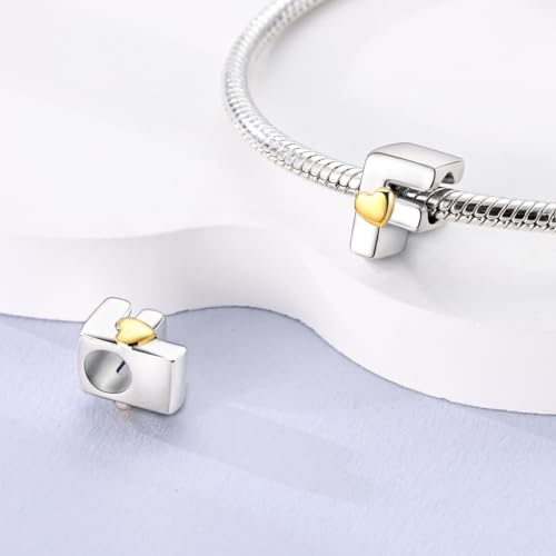 925 Sterling Silver Letter Charms A-Z for Bracelet Necklace Alphabet Bead | Heart letter A B C D G J charm initial gold Pendant beads Jewelry Gift for Women - color: Letter F