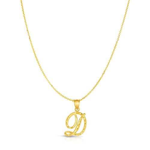 Floreo 10K Yellow Gold Charm Pendant Letter A-Z Personalized Alphabet Initial Name with optional 18 Inch Necklace - style: D