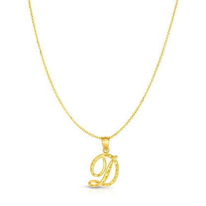 Floreo 10K Yellow Gold Charm Pendant Letter A-Z Personalized Alphabet Initial Name with optional 18 Inch Necklace - style: D with Chain