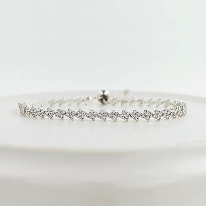 Luxval Tennis Necklace 14K Gold Plated Rhinestone Butterfly Choker Necklaces for women Dainty Zirconia Cut Faux Diamond chain 3mm - color: Silver-Rhombic linear tennis set