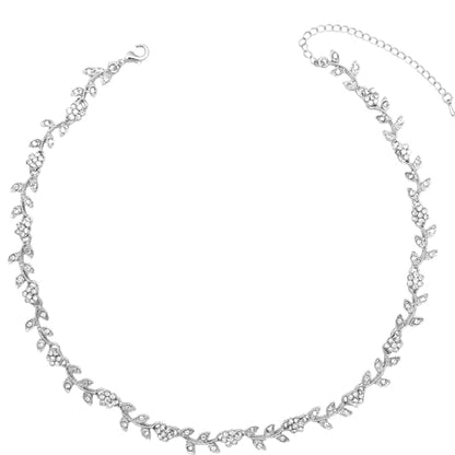 Austrian Crystal Rhinestone Choker Necklace Elegant Flower Leaf Chain Necklace Jewelry for Party Prom Costume Accessories for Women - color: White-Platinum Plated