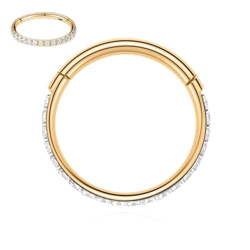 FUNLMO 20G 18G 16G 12G Nose Ring Hoop Conch Rook Daith Helix Tragus Piercing Jewelry 316L Surgical Steel Cartilage Earring Conch Hoop Earring Septum Jewelry Belly Lip Ring 5mm to 14mm - color: Gold-Clear CZ, 1pc