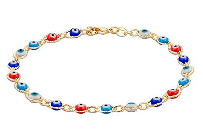 Barzel 18k Gold Plated Evil Eye Anklet Bracelet - Made In Brazil - color: Diamond Cut Multicolor