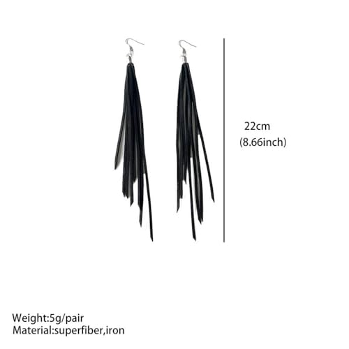 Leather Tassel Earrings Bohemian Tassel Fringe Dangle Earrings Boho Handmade Leather Feather Long Tassel Earrings Western Jewelry for Women - color: Black