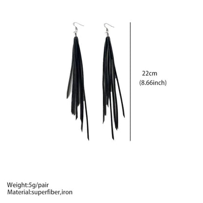 Leather Tassel Earrings Bohemian Tassel Fringe Dangle Earrings Boho Handmade Leather Feather Long Tassel Earrings Western Jewelry for Women - color: Black