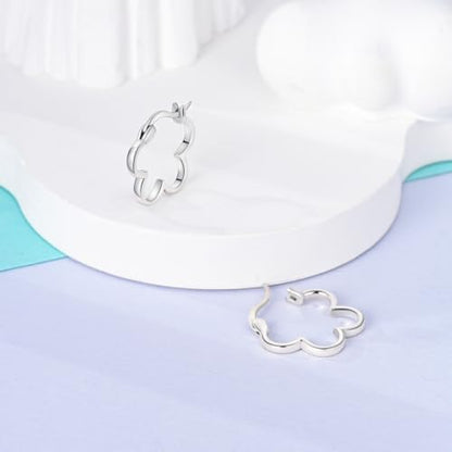 NARMO 925 Sterling Silver Earrings for Women Hypoallergenic Hoop Earrings - color: Flower Shaped