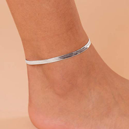 PAVOI 14K Gold Plated Chain Anklets for Women - Minimalist Link Chain Ankle Bracelet - Dainty Gold Anklets for Women - Trendy Summer Beach Jewelry Gifts - Snake, Figaro, Mariner, Paperclip, Beaded - style: Snake-L