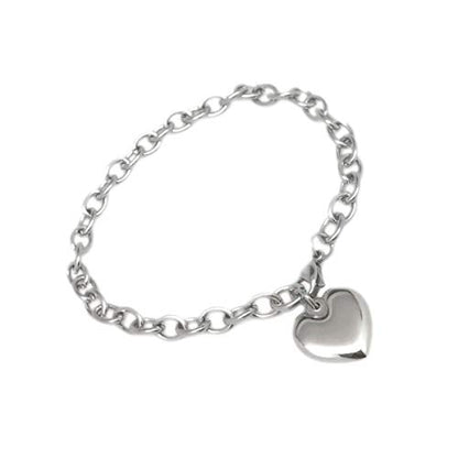 Adjustable Stainless Steel Bracelet with Chunky Chain, Puffy Heart Charm Silver Bracelet for Women, Engraveable Non-Tarnish Stainless Steel Charm Bracelet 7 and 8 inch lengths
