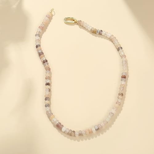 CONRAN KREMIX Colorful Stone Beaded Necklace for Women,Natural Gemstone Bead Choker Necklaces Boho Summer Beach Layering Necklace Jewelry Gift for Women - color: Light Gray