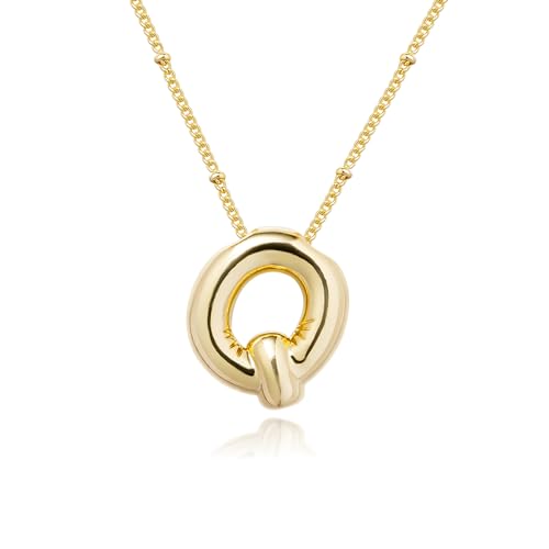 Ewrkbrㅤ Initial Necklaces for Women, 14k Gold Plated Bubble Letter Necklace Chunky Gold Necklace Dainty Charm Initial Necklaces for Women Trendy Custom Preppy Stocking Stuff Necklace Christmas Gifts - color: Gold, style: Q