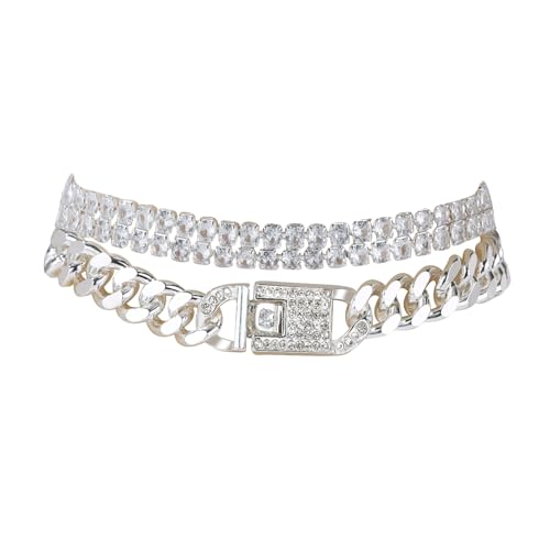 14K Gold Anklets for Women Waterproof Rhinestone Ankle Bracelet Layered Cuban Link Chain Diamond Anklet Beach Jewelry for Women - color: Silver Style A
