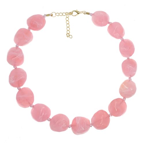 We We Chunky Colorful Beaded Necklace for Women Large Boho Statement Bead Chokers Necklaces Turquoise Blue Big Beads Jewelry Neck Summer Beach - color: big bead pink
