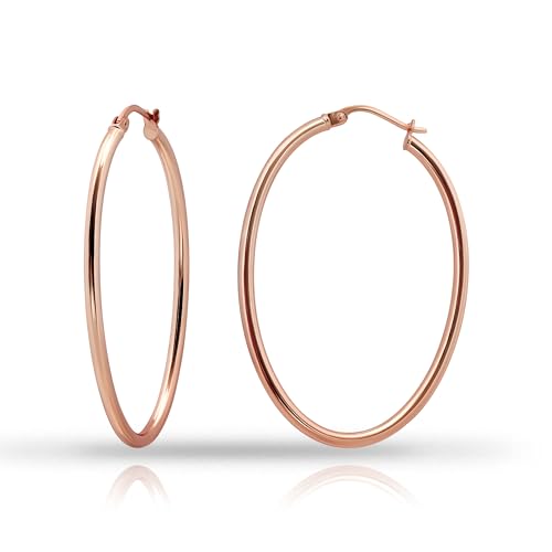 Hoops & Loops 925 Sterling Silver 2mm Oval Click-Top Hoop Earrings for Women, Men 15mm 20mm 25mm 30mm 35mm 40mm, Hypoallergenic Silver, 14k Yellow Gold, Rose Gold Flash Plate, Black - color: Rose Gold, size: 30mm (1.2'')