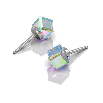 316L Stainless Steel Stud Earrings for Sensitive Ears – Hypoallergenic Princess Cut Square Cubic Zirconia Post Earrings for Women & Men – Nickel Free Daily Jewelry - color: Rock Crystal