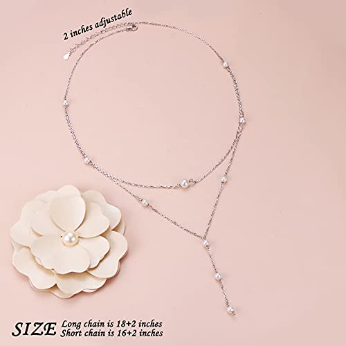 925 Sterling Silver Multilayer Layered Triple Long Chain Necklace for Women - style: Pearl 2 Layered
