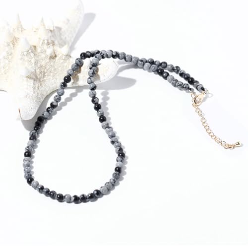 Simple 4mm Gemstones and Crystals Choker Necklace Unisex 16"-18" | Necklaces for Women Men, Adjustable, 40-45 cm Chain Length, Handmade, Spiritual Gemstones, Positive Energy, Daily Wear - style: Alabaster