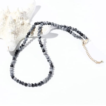 Simple 4mm Gemstones and Crystals Choker Necklace Unisex 16"-18" | Necklaces for Women Men, Adjustable, 40-45 cm Chain Length, Handmade, Spiritual Gemstones, Positive Energy, Daily Wear - style: Alabaster