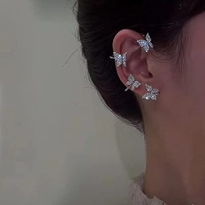 Shining Butterfly Ear Cuffs Zircon Butterfly Earrings for Women Ear Cuffs for Women Non Piercing Ear Wrap Around Earrings - color: White