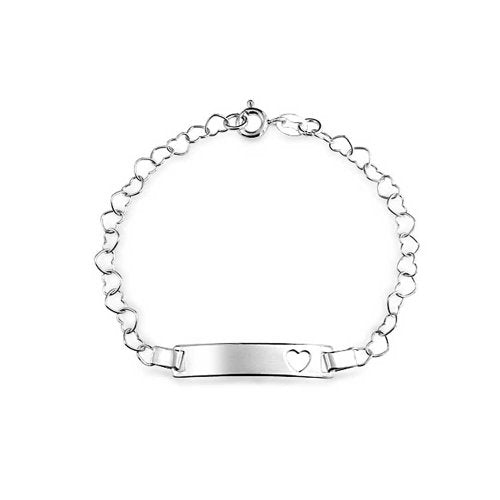 Personalized Petite Heart Name Bar ID Bracelet .925 Sterling Silver 6 Inch - color: Silver Engrave