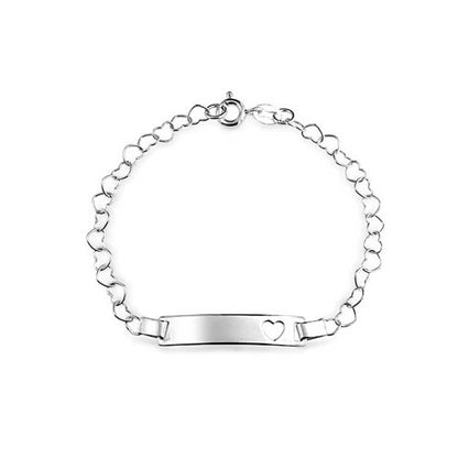 Personalized Petite Heart Name Bar ID Bracelet .925 Sterling Silver 6 Inch - color: Silver Engrave