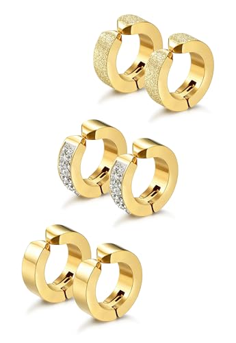 Jstyle Mens Clip On Hoop Earrings, Non Piercing Huggie Hoops for Men Women | Stainless Steel Hoops for Non-Pierced Ears, 14K Gold Plated/Silver Fake Earrings for Halloween/Party, Christmas Jewelry Gift - color: Gold