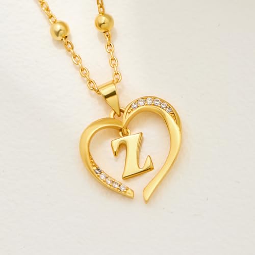 Cicy Bell Womens Heart Initial Necklace 18k Gold Plated | Personalized Letter Pendant, 17.7'' with 2'' Extender - color: Style 2-Z-Gold